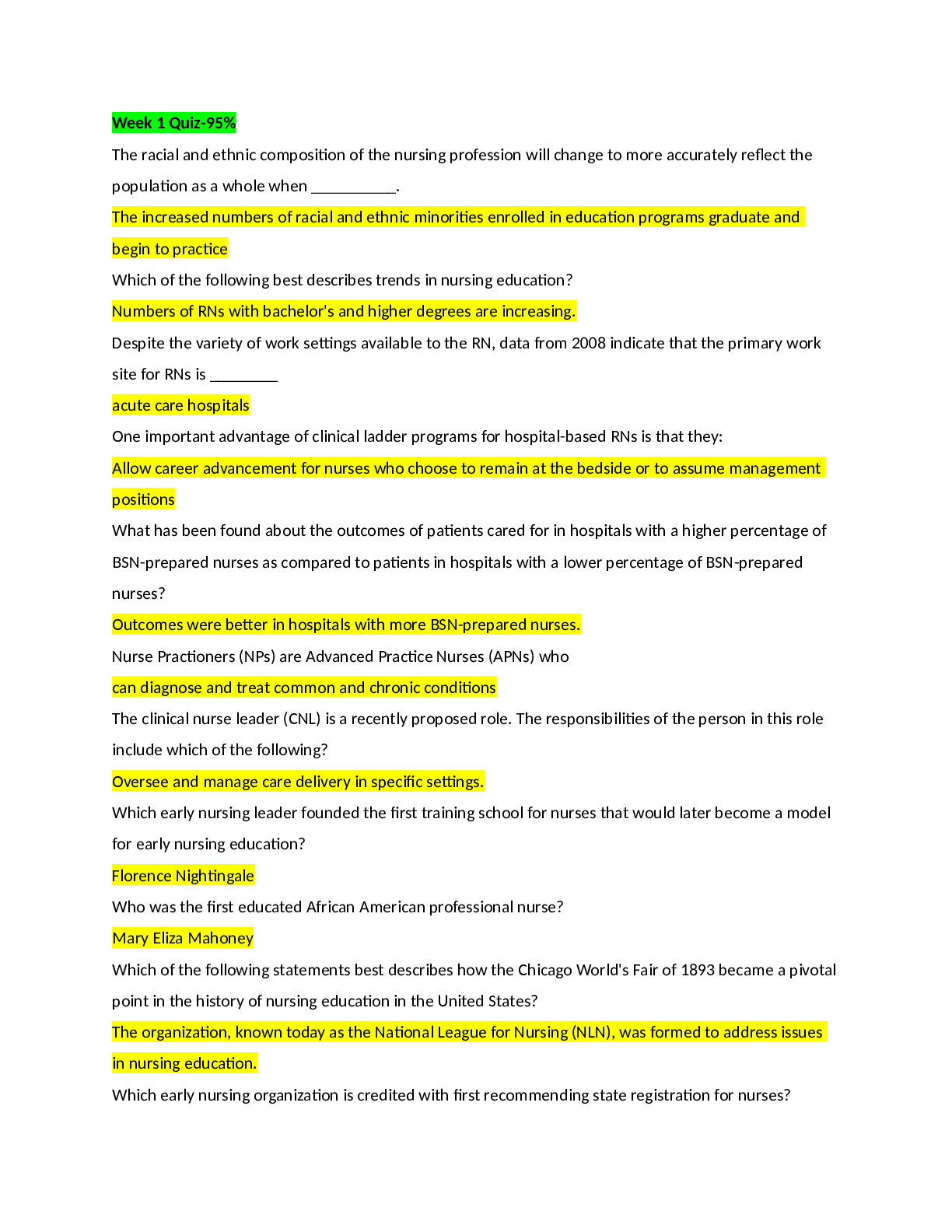 Preview of NSG 3007 WEEK 1 QUIZ (LATEST 22)